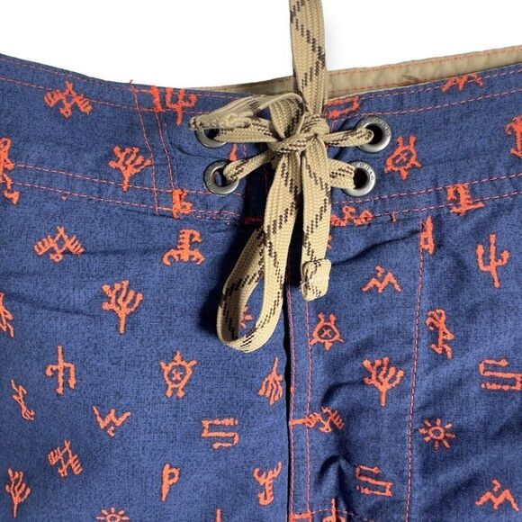 Patagonia Men's Shorts Wavefarer Printed Swim Trunks Size 34 Blue Orange - Picture 3 of 9